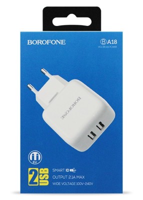 Сетевое зар. устр. Borofone BA18 2USB 2.1A белое Сетевое зар. устр. Borofone BA18 2USB 2.1A белое