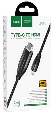 Кабель-переходник Hoco UA16 Type-C (папа) на HDMI 4K (папа) 2м чёрный Кабель-переходник Hoco UA16 Type-C (папа) на HDMI 4K (папа) 2м чёрный