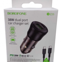 Автомобильное заряд. устр. Borofone BZ25 1USB/1USB-C с кабелем C-C PD20W+QC3.0 38W черное