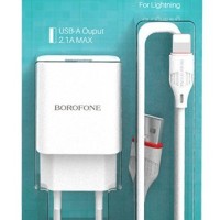 Сетевое зар. устр. Borofone BA20A с шнуром Lightning 1USB 2.1A белое