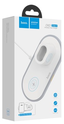 Беспроводное зарядное устройство 3in1 смартфон/Watch/AirPods Hoco CW21 10W/2W/3W белое Беспроводное зарядное устройство 3in1 смартфон/Watch/AirPods Hoco CW21 10W/2W/3W белое