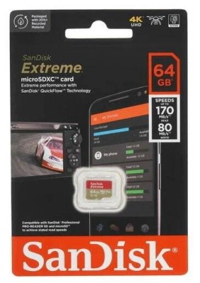 micro SDXC карта памяти SanDisk 64GB Class10 Extreme UHS-I U3 (170 Mb/s) без адаптера SDSQXAH-064G-G micro SDXC карта памяти SanDisk 64GB Class10 Extreme UHS-I U3 (170 Mb/s) без адаптера SDSQXAH-064G-G