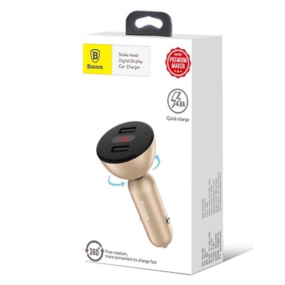 Автомобильное заряд. устр. Baseus Shake-head 360°rotation 2USB 4.8A (CCALL-YT0V) золотое Автомобильное заряд. устр. Baseus Shake-head 360°rotation 2USB 4.8A (CCALL-YT0V) золотое