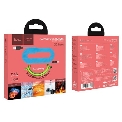 Usb Кабель-зарядка Lightning Hoco X21 Plus 2.4A 1м мягкий силиконовый зелёный Usb Кабель-зарядка Lightning Hoco X21 Plus 2.4A 1м мягкий силиконовый зелёный