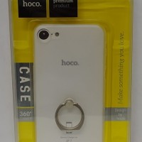 Накладка для i-Phone 7 Hoco Zoya series пластик тонкий матовый прозрачный, кольцо серебристое