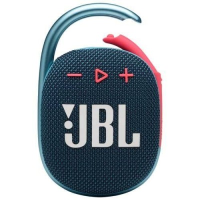 Bluetooth колонка JBL Clip 4 сине-розовый Bluetooth колонка JBL Clip 4 сине-розовый оригинал
Портативная колонка JBL CLIP 4 представляет собой простое и компактное решение для прослушивания музыки. Модель оснащена динамиком мощностью 5 Вт и отличается широким частотным диапазоном, благодаря чему порадует вас качественным воспроизведением музыки самых разных жанров. Подключение к смартфонам и другим устройствам осуществляется при помощи энергоэффективного протокола Bluetooth 5.1 с радиусом действия до 10 метров. Управление воспроизведением может осуществляться как со смартфона, так и непосредственно с аудиоустройства.
Корпус JBL CLIP 4 выполнен из высококачественного пластика и отличается стильным дизайном. Важной особенностью модели является наличие защиты по стандарту IP67, что позволяет использовать данное устройство в неблагоприятных условиях. Для удобства переноски в конструкции предусмотрен стальной карабин. Для питания колонки используется встроенный аккумулятор, который может обеспечить до 10 часов работы при времени зарядки 3 ч.