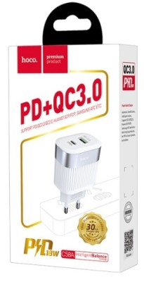 Сетевое зар. устр. Hoco C58A 1USB+1C QC3.0 3A белое Сетевое зар. устр. Hoco C58A 1USB+1C QC3.0 3A белое