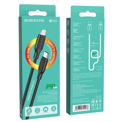 Usb Кабель-зарядка Type-C на Lightning Borofone BX42 Encore Silicone 3A 20W 1м черный Usb Кабель-зарядка Type-C на Lightning Borofone BX42 Encore Silicone 3A 20W 1м черный