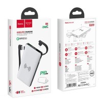 Powerbank с беспроводной зарядкой Hoco S10 10000mAh с шнуром Lightning 1USB/1C/Qi 18W/18W/5W белый