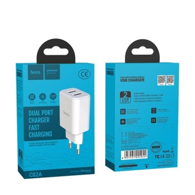 Сетевое зар. устр. Hoco C62A 2USB 2.1A белое Сетевое зар. устр. Hoco C62A 2USB 2.1A белое