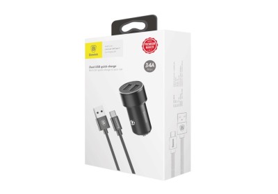 Автомобильное заряд. устр. Baseus Small Screw 2USB кабель Type-C 3.4A TZXLD-B01 черное Автомобильное заряд. устр. Baseus Small Screw 2USB кабель Type-C 3.4A TZXLD-B01 черное