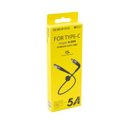 Usb Кабель-зарядка Type-C Borofone BX32 Munificent 3A 25см черный Usb Кабель-зарядка Type-C Borofone BX32 Munificent 3A 25см черный