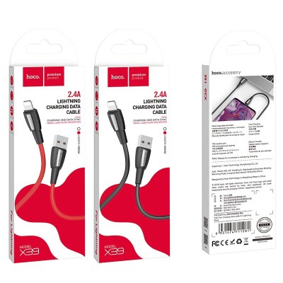 Usb Кабель-зарядка Lightning Hoco X39 Titan 2.4A 1м в тканевой оплётке красный Usb Кабель-зарядка Lightning Hoco X39 Titan 2.4A 1м в тканевой оплётке красный