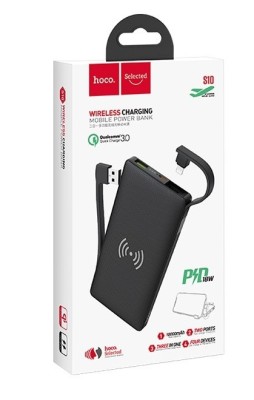 Powerbank с беспроводной зарядкой Hoco S10 10000mAh 3A 18W 1USB/USB-C черный Powerbank с беспроводной зарядкой Hoco S10 10000mAh 3A 18W 1USB/USB-C черный