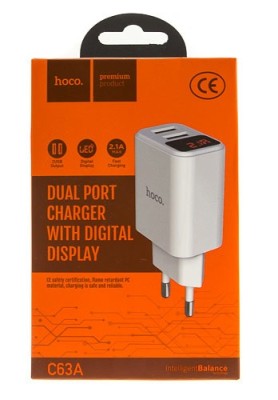 Сетевое зар. устр. Hoco C63A 2USB Display 2.1A белое Сетевое зар. устр. Hoco C63A 2USB Display 2.1A белое