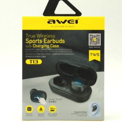Беспроводные наушники TWS Awei T13 IPX4/BT5.0/50mAh/4ч чёрные Беспроводные наушники TWS Awei T13 IPX4/BT5.0/50mAh/4ч чёрные