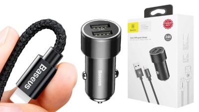 Автомобильное заряд. устр. Baseus Small Screw 2USB кабель Lightning 3.4A (TZXLD-A01) черное Автомобильное заряд. устр. Baseus Small Screw 2USB кабель Lightning 3.4A (TZXLD-A01) черное