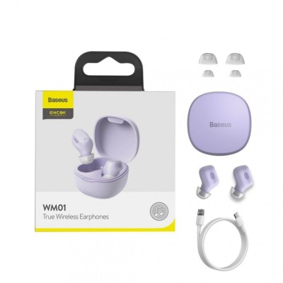 Мобильная Bluetooth-гарнитура TWS Baseus Encok WM01 BT5.0/60mAh (300mAh)/6ч (NGWM01-05) сиреневая Мобильная Bluetooth-гарнитура TWS Baseus Encok WM01 BT5.0/60mAh (300mAh)/6ч (NGWM01-05) сиреневая