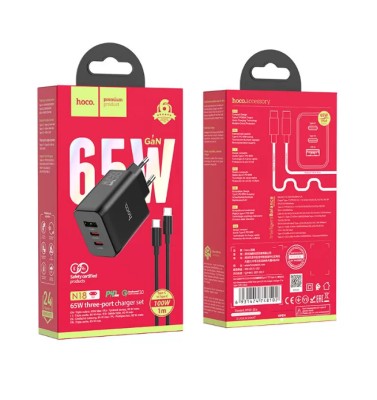 Сетевое зар. устр. Hoco N18 с шнуром Type-C на Type-C 1USB 2C 65W черное Сетевое зар. устр. Hoco N18 с шнуром Type-C на Type-C 1USB 2C 65W черное