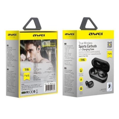 Беспроводные наушники TWS Awei T16 IPX4/BT5.0/40mAh/4ч черные Беспроводные наушники TWS Awei T16 IPX4/BT5.0/40mAh/4ч черные