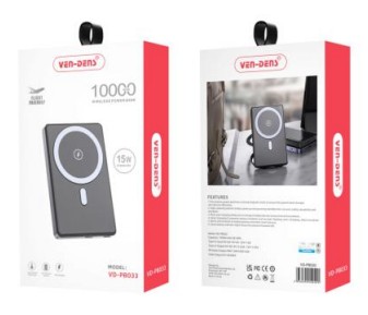 Powerbank с беспроводной зарядкой MagSafe Ven-Dens PB033 10000mAh USB-C 15W/20W черный Powerbank с беспроводной зарядкой MagSafe Ven-Dens PB033 10000mAh USB-C 15W/20W черный