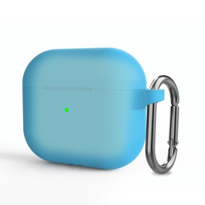 Силиконовый чехол для AirPods 3 c карабином голубой Силиконовый чехол для AirPods 3 c карабином голубой