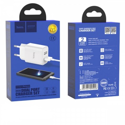 Сетевое зар. устр. Hoco C62A 2USB 2,1A Type-C белое Сетевое зар. устр. Hoco C62A 2USB 2,1A Type-C белое