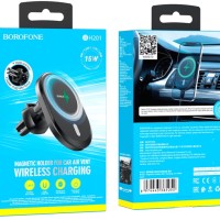 Держатель c беспроводной зарядкой в воздуховод Borofone BH201 15W магнитный черный