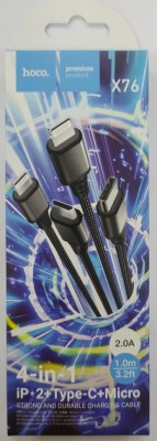 Usb Кабель-зарядка Hoco X76 4в1 Micro/ 2 Lightning/Type-C 1м черный Usb Кабель-зарядка Hoco X76 4в1 Micro/ 2 Lightning/Type-C 1м черный