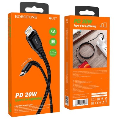Usb Кабель-зарядка Type-C на Lightning Borofone BU27 Cool Victory 3A 20W 1м чёрный Usb Кабель-зарядка Type-C на Lightning Borofone BU27 Cool Victory 3A 20W 1м чёрный
