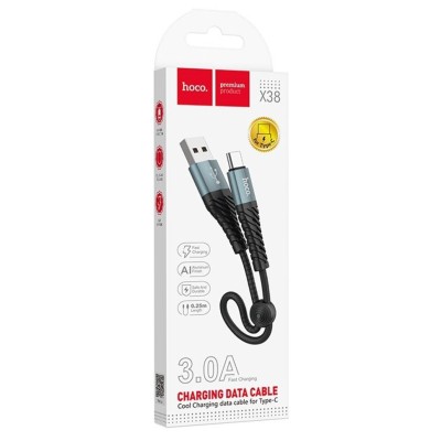 Usb Кабель-зарядка Type-C Hoco X38 3A Cool charging 25см в нейлоновой оплетке черный Usb Кабель-зарядка Type-C Hoco X38 3A Cool charging 25см в нейлоновой оплетке черный