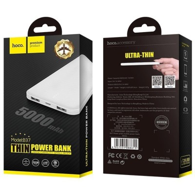 Powerbank Hoco B37 5000mAh 2USB 1A с индикатором белый Powerbank Hoco B37 5000mAh 2USB 1A с индикатором белый