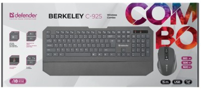 Беспроводной комплект клавиатура+мышь Defender Berkeley C-925 черный Беспроводной комплект клавиатура+мышь Defender Berkeley C-925 черный