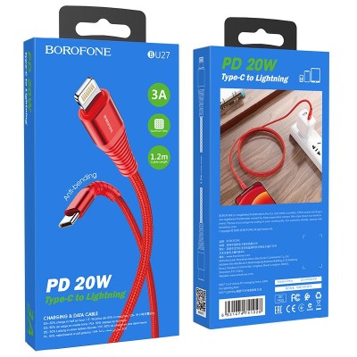 Usb Кабель-зарядка Type-C на Lightning Borofone BU27 Cool Victory 3A 20W 1.2м красный Usb Кабель-зарядка Type-C на Lightning Borofone BU27 Cool Victory 3A 20W 1.2м красный