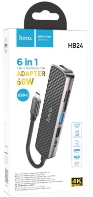 Кабель-переходник Hoco HB24 Type-C на HDMI/USB3.0/USB2.0/USB-C/TF/PD серый Кабель-переходник Hoco HB24 Type-C на HDMI/USB3.0/USB2.0/USB-C/TF/PD серый