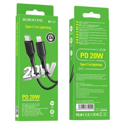 Usb Кабель-зарядка Type-C на Lightning Borofone BX49 Cool PD 3A 20W 1м черный Usb Кабель-зарядка Type-C на Lightning Borofone BX49 Cool PD 3A 20W 1м черный