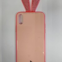 Накладка для i-Phone X силикон со стеклом с ушами разноцветный