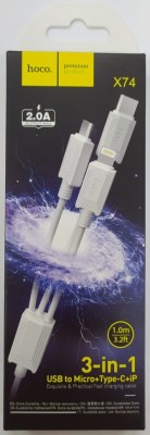 Usb Кабель-зарядка Hoco X74 3в1 Micro/Lightning/Type-C 1м белый Usb Кабель-зарядка Hoco X74 3в1 Micro/Lightning/Type-C 1м белый