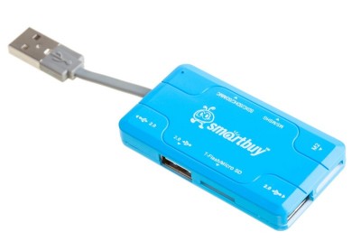 Картридер + хаб Smartbuy 750 3USB/MicroSD/SD/MS/M2 (SBRH-750-B) голубой Картридер + хаб Smartbuy 750 3USB/MicroSD/SD/MS/M2 (SBRH-750-B) голубой