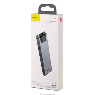 Переходник Baseus Thunderbolt C+ Pro 7in1 2USB/1C/HDMI/SD/Micro SD/RJ45 CAHUB-L0G серый Переходник Baseus Thunderbolt C+ Pro 7in1 2USB/1C/HDMI/SD/Micro SD/RJ45 CAHUB-L0G серый