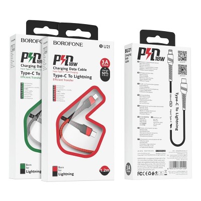 Usb Кабель-зарядка Type-C на Lightning Borofone BU21 3A 1M черный Usb Кабель-зарядка Type-C на Lightning Borofone BU21 3A 1M черный
