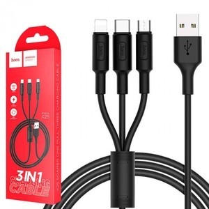 Usb Кабель-зарядка Micro Hoco X25 3в1 Micro/Lightning/Type-C 1м черный Usb Кабель-зарядка Micro Hoco X25 3в1 Micro/Lightning/Type-C 1м черный
