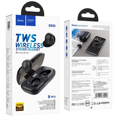 Беспроводные наушники TWS Hoco ES52 BT5.0/40mAh/4ч черные Беспроводные наушники TWS Hoco ES52 BT5.0/40mAh/4ч черные