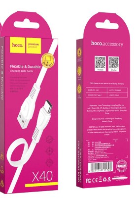 Usb Кабель-зарядка Type-C Hoco X40 Noah 3A 1м плоский силиконовый белый Usb Кабель-зарядка Type-C Hoco X40 Noah 3A 1м плоский силиконовый белый