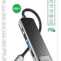 Кабель-переходник Hoco HB23 Type-C на HDMI/USB3.0/USB2.0/USB-C/RJ45 серый