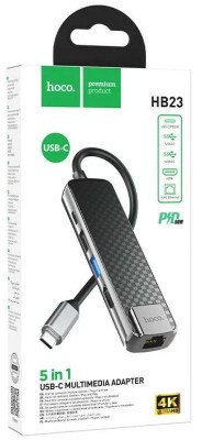 Кабель-переходник Hoco HB23 Type-C на HDMI/USB3.0/USB2.0/USB-C/RJ45 серый Кабель-переходник Hoco HB23 Type-C на HDMI/USB3.0/USB2.0/USB-C/RJ45 серый