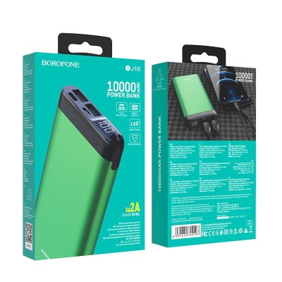 Powerbank Borofone BJ10 10000mAh 2USB 2A с дисплеем зеленый Powerbank Borofone BJ10 10000mAh 2USB 2A с дисплеем зеленый