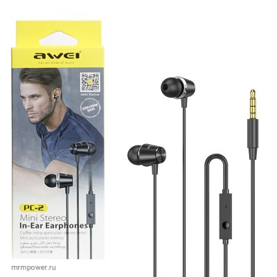 Наушники с микрофоном Awei PC-2 1.2м черные Наушники с микрофоном Awei PC-2 1.2м черные