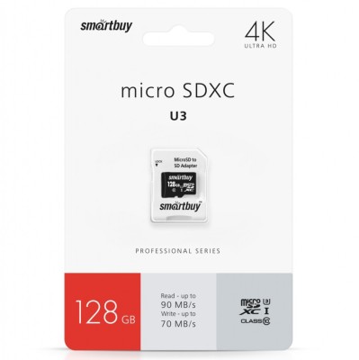 micro SDXC карта памяти Smartbuy 128GB Class10 PRO U3 R/W:90/70 MB/s (с адаптером SD) micro SDXC карта памяти Smartbuy 128GB Class10 PRO U3 R/W:90/70 MB/s (с адаптером SD)