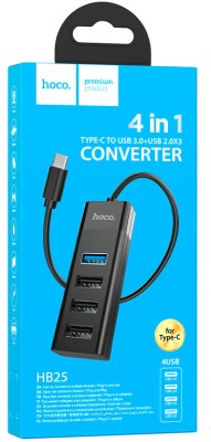 USB-C хаб Hoco HB25 4 порта 3 USB2.0/1 USB3.0 черный USB-C хаб Hoco HB25 4 порта 3 USB2.0/1 USB3.0 черный